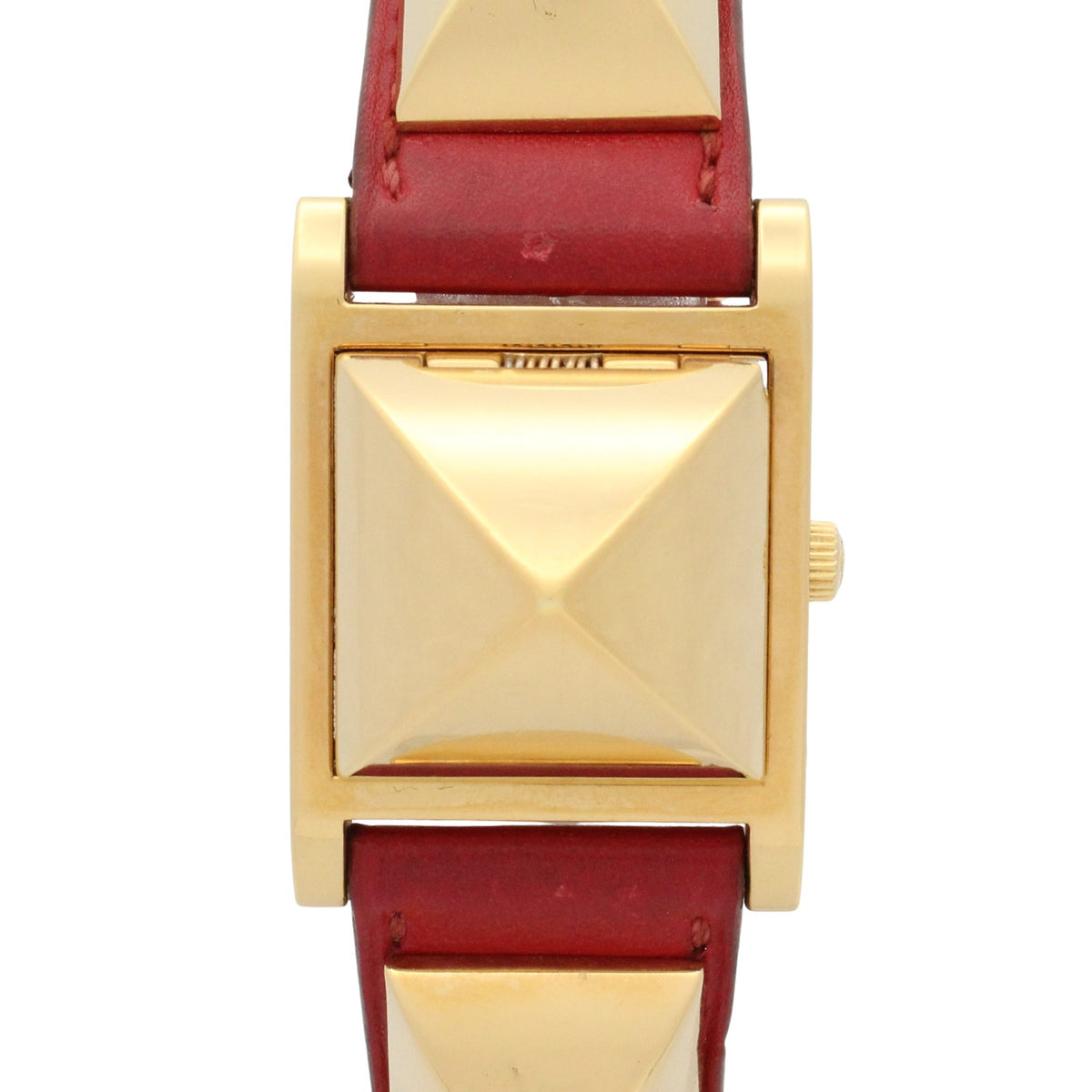 Pre-Owned Hermes Medor watch, gold-plated (GP), leather strap, women's, white, ME1.201