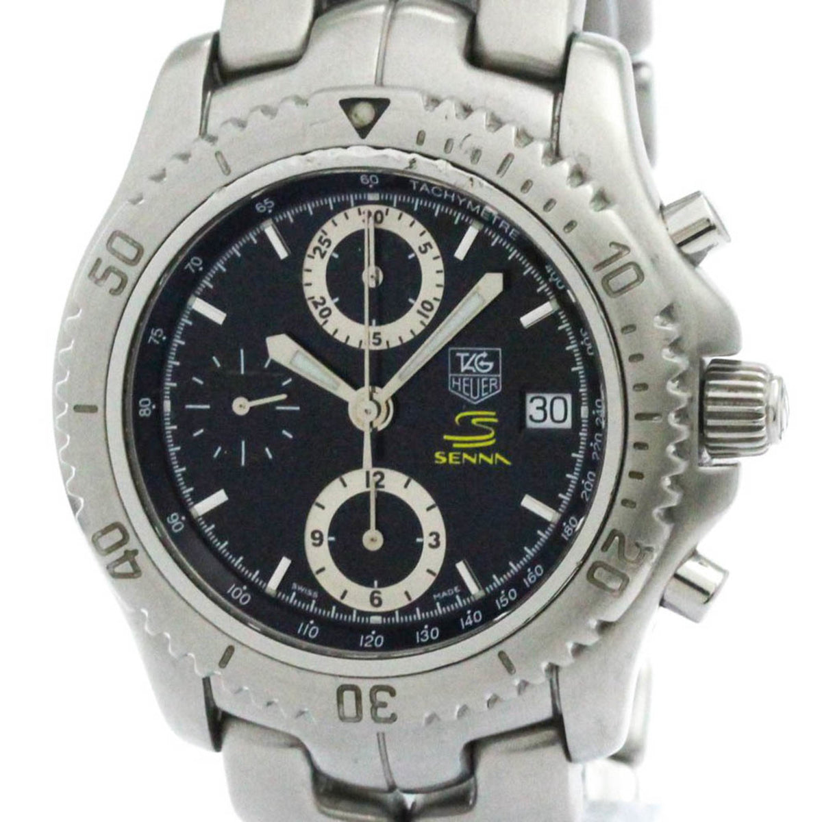 Gebrauchte TAG HEUER LINK Chronograph Ayrton Senna Limited Uhr CT5114 poliert 