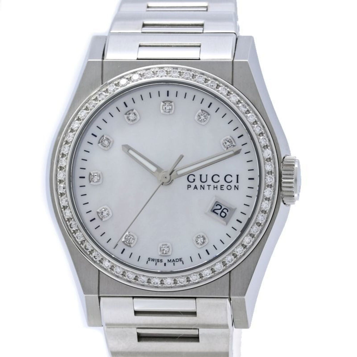 Pre-Owned GUCCI Pantheon Bezel Diamond 10P Watch YA115404 115.4 Boys' Stainless Steel 40561