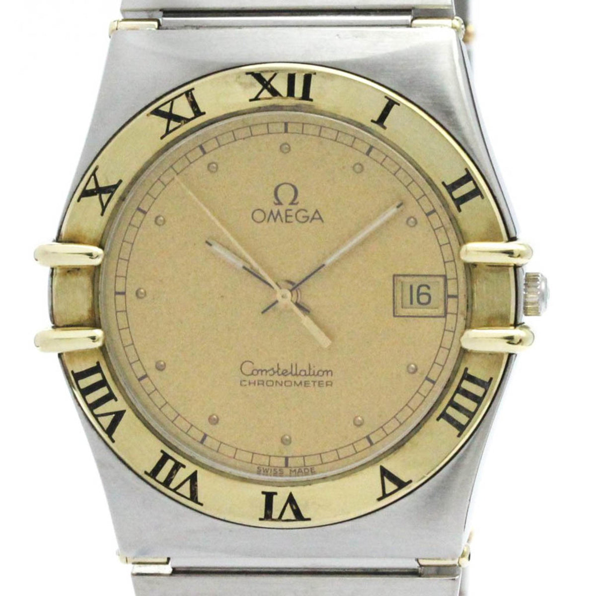 Gebrauchte polierte OMEGA Constellation 18 Karat Goldstahl Herrenuhr 398.0876 BF575795 