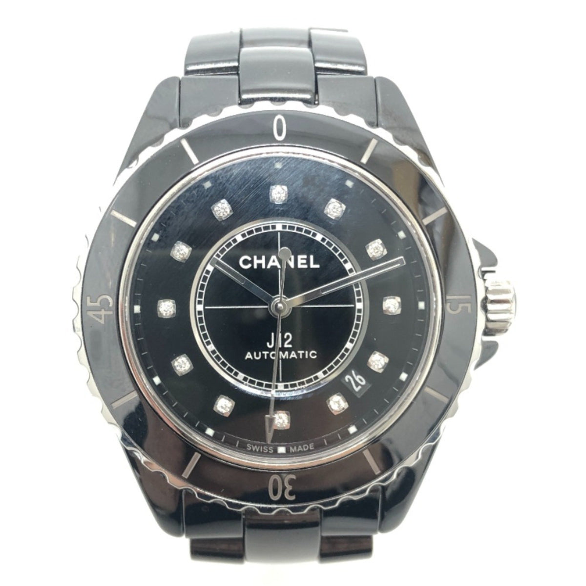 Montre-bracelet automatique CHANEL H5702 J12 12P Diamond 38 mm d'occasion pour homme en céramique noire 