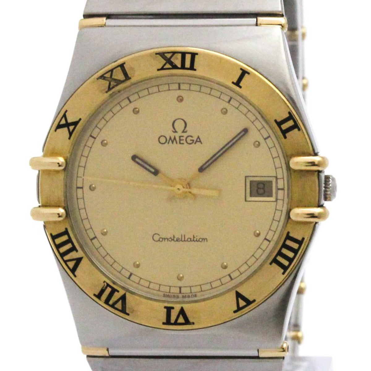 Pre-Owned OMEGA Constellation 18K Gold Steel Quartz Mens Watch 396.1080 Polished