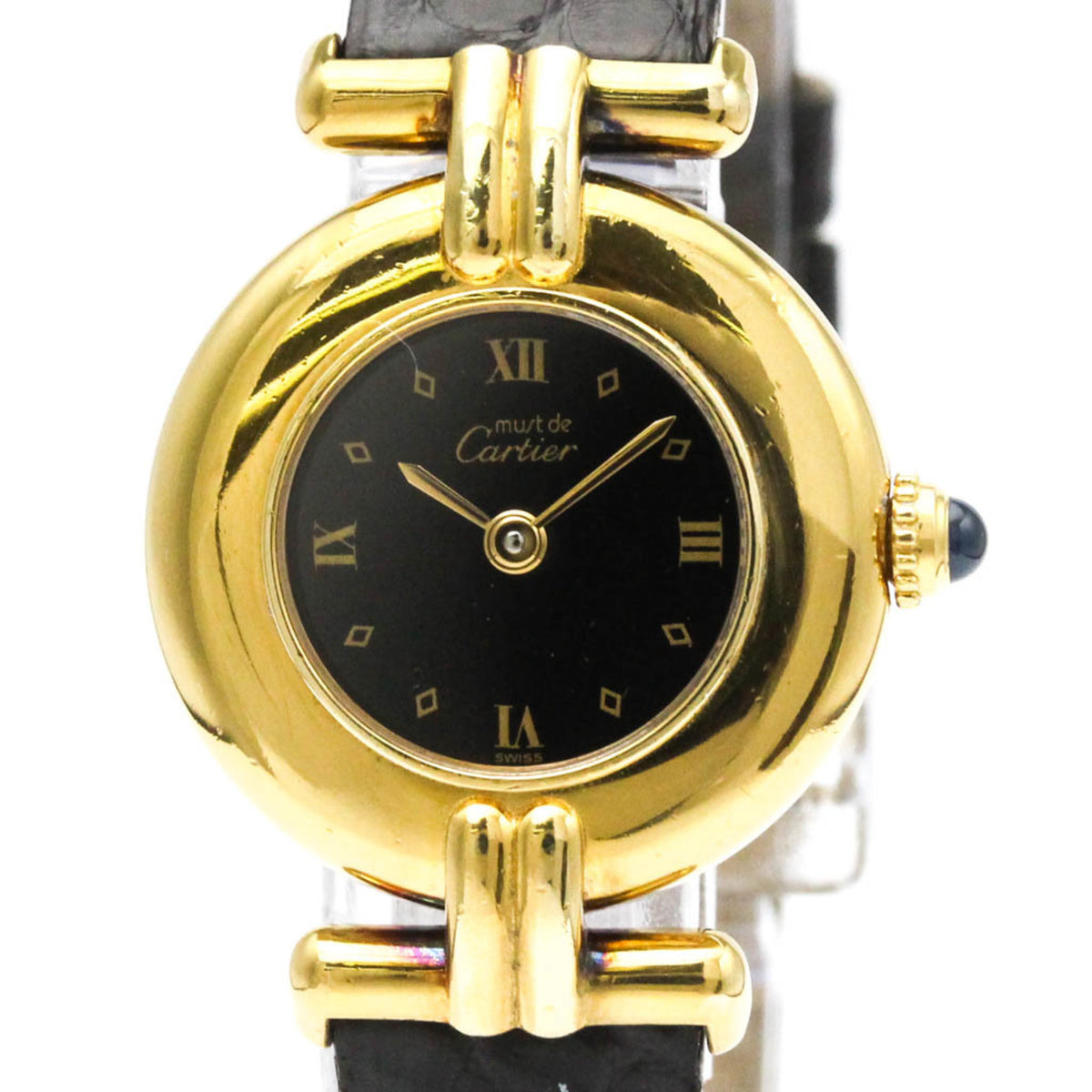 Pre-Owned CARTIER Must Colisee Gold Plated Leather Quartz Ladies Watch 590002