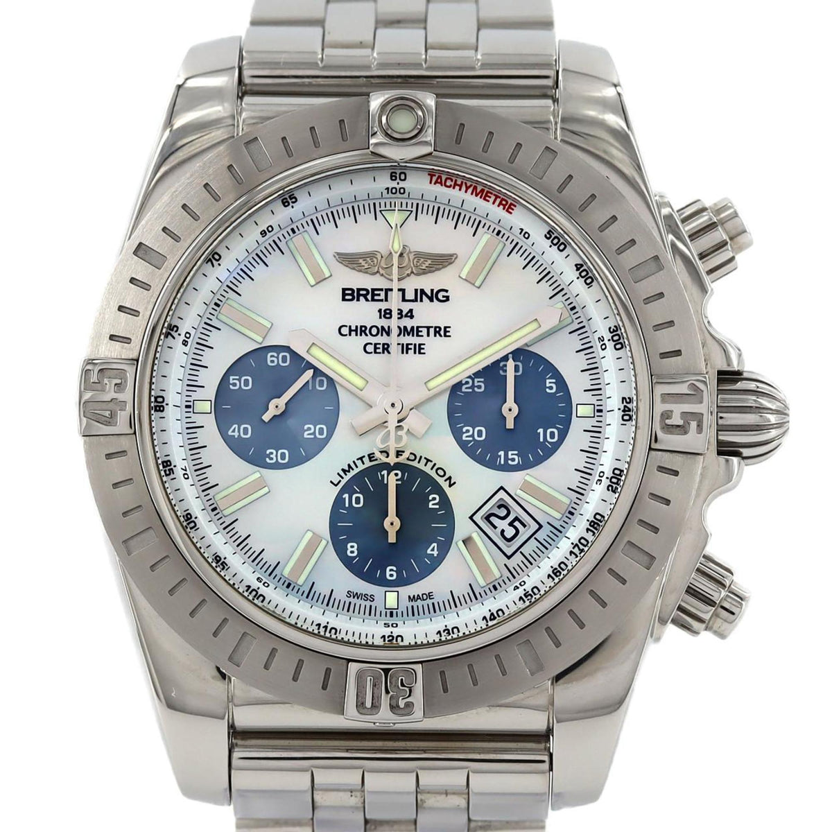 Pre-Owned Breitling Chronomat JSP Mother of Pearl LIMITED AB0115 S001W-PPA SS Automatic Watch