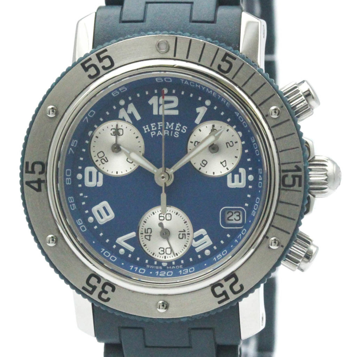 Pre-Owned Polished HERMES Clipper Diver Chronograph Quartz Ladies Watch CL2.317 BF568318