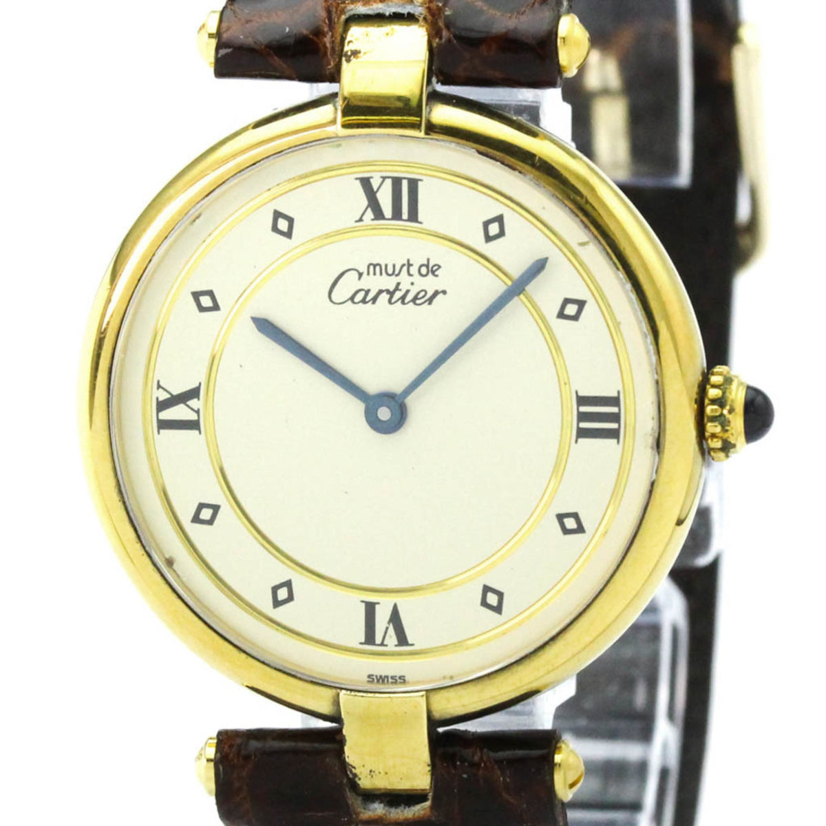 Pre-Owned CARTIER Must Vendome Gold Plated Leather Quartz Unisex Watch 590003