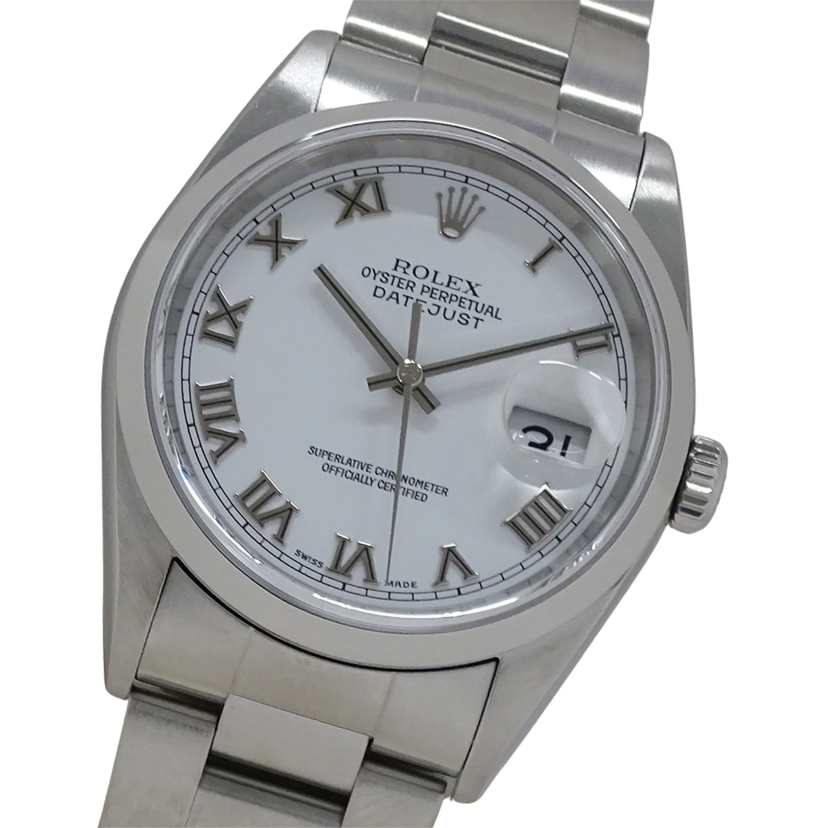Pre-Owned Rolex Datejust 16200 P-number Men's Automatic Watch, Stainless Steel, Silver, White, Roman Dial, Polished