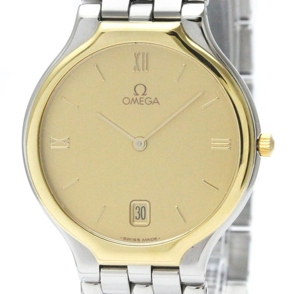 Pre-Owned Polished OMEGA De Ville K18 Gold Steel Quartz Mens Watch 196.0316 BF567495