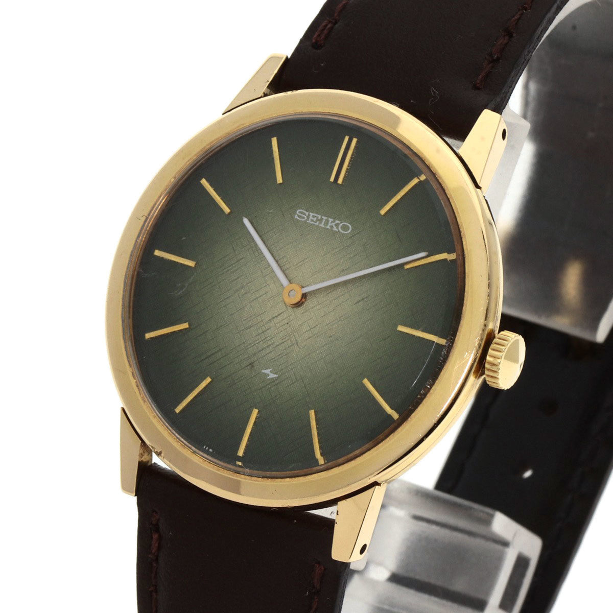 Montre Seiko Chariot 2220-0180 d'occasion pour homme, en or jaune 18 carats, cuir. 