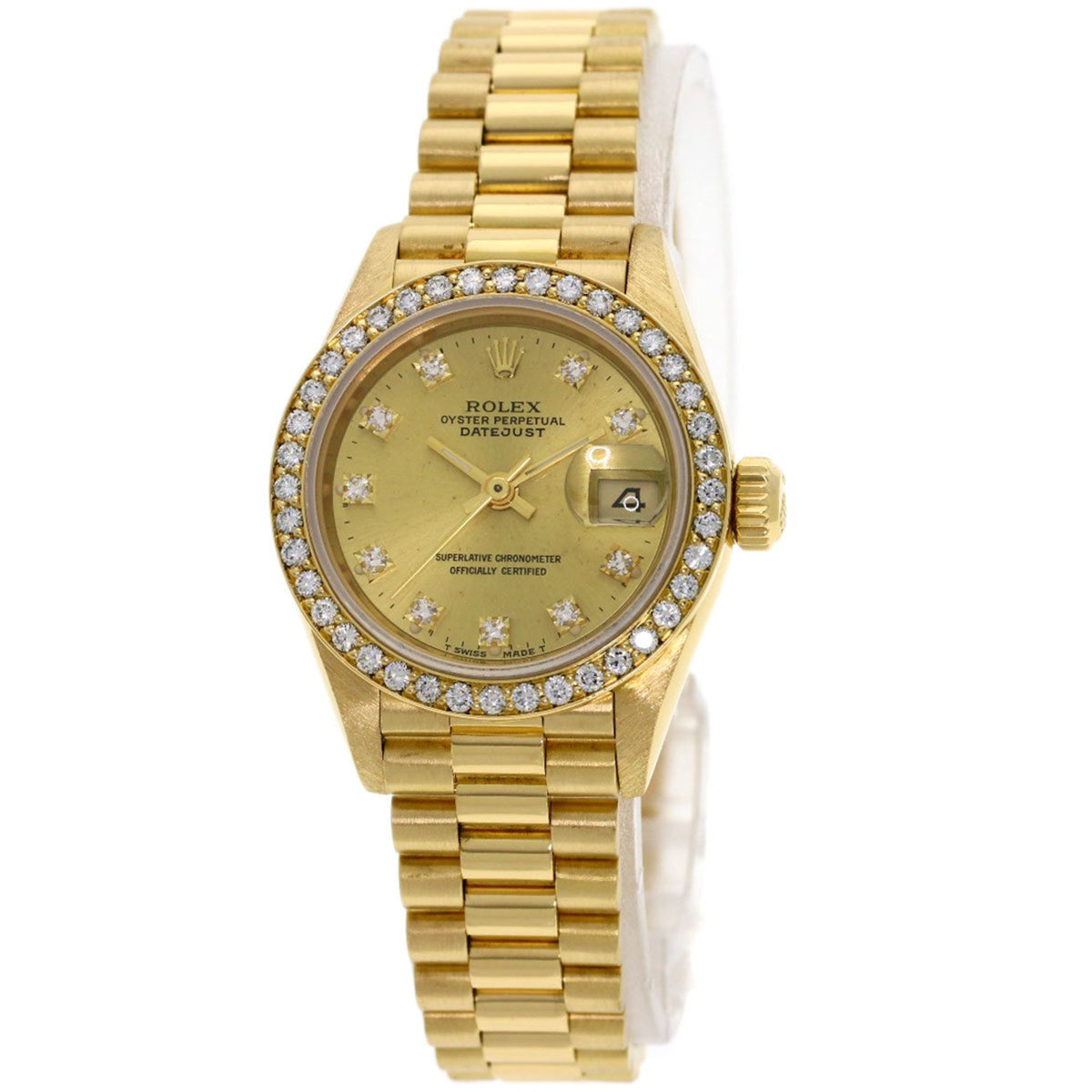 Pre-Owned Rolex 69138G Datejust 10P Bezel Diamond Watch K18 Yellow Gold K18YG Ladies ROLEX