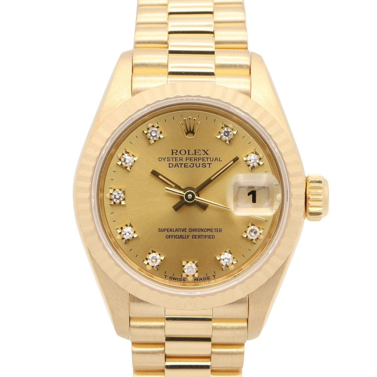 Pre-Owned Rolex Datejust 10P Diamond L-serial Watch, 18K (Yellow Gold), Diamond, Ladies', Gold Tone, Champagne, Old Model, 69178G