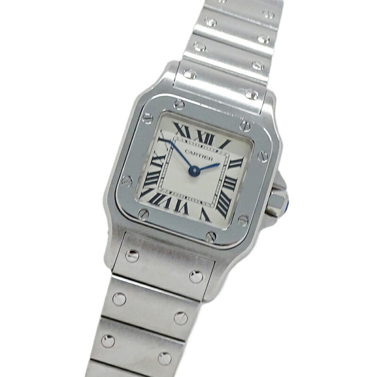 Gebrauchte Cartier Damenuhr Santos Galbe SM Quarz Edelstahl SS W20056D6 Silber Elfenbein poliert 