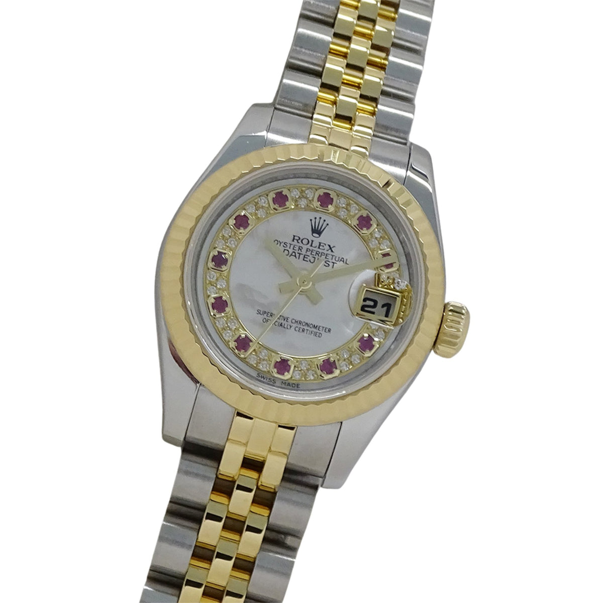 Pre-Owned Rolex Datejust 179173NMR G-Series Women's Watch, Shell, Diamond, Ruby, Automatic, Stainless Steel, Gold, Yellow Polished