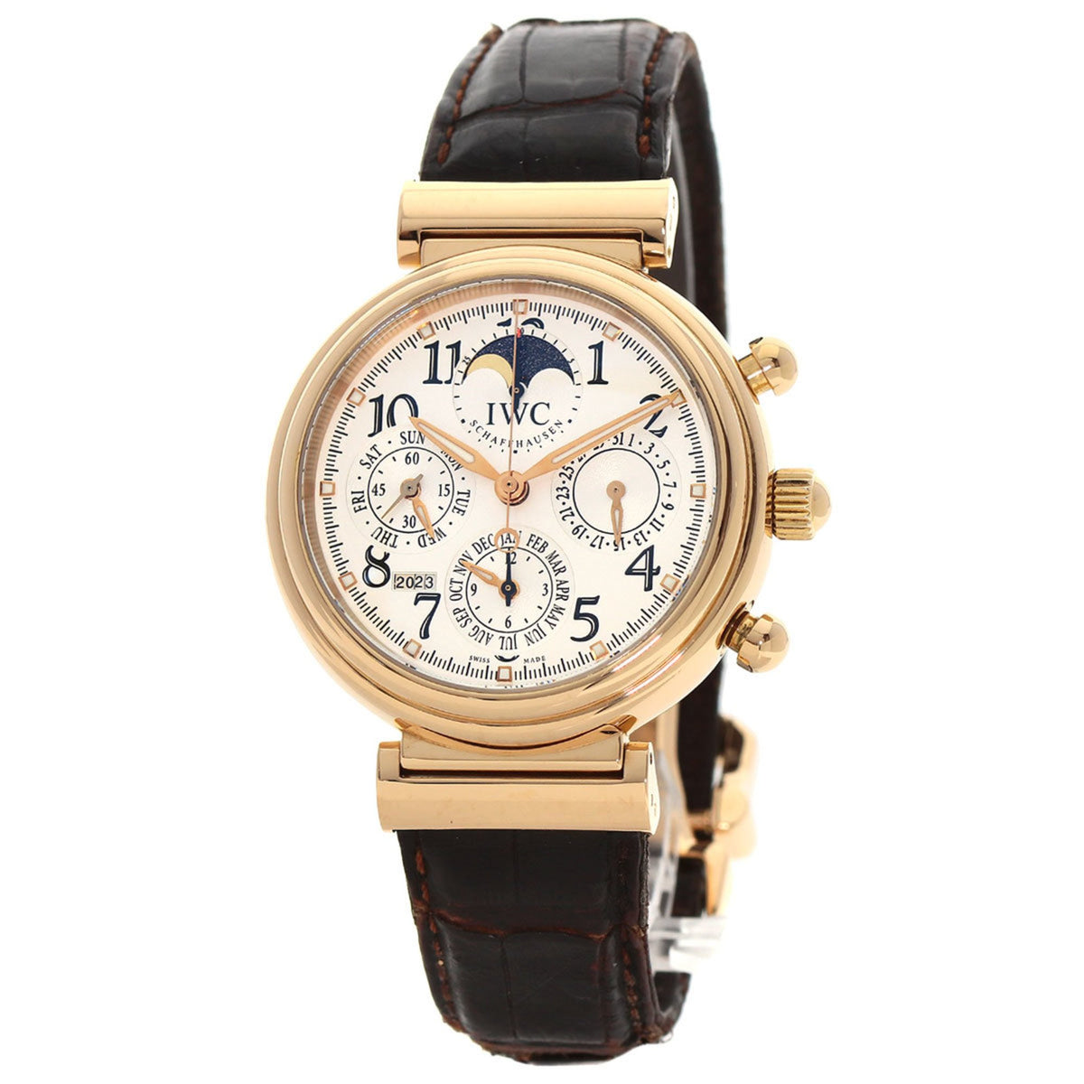 Montre-bracelet IWC Da Vinci à calendrier perpétuel d'occasion, or rose 18 carats, cuir, homme, IW375811 