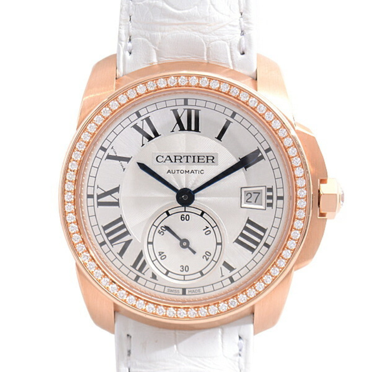Pre-Owned Cartier Watch Men's Calibre de Automatic Diamond Bezel Silver Dial Pink Gold Genuine Diamonds 750PG WF100013