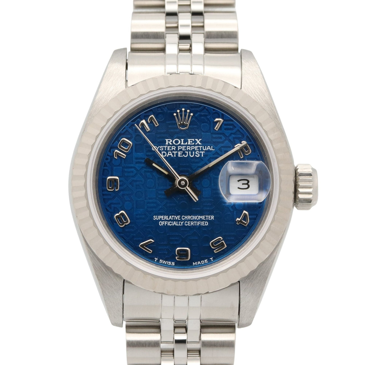 Pre-Owned Rolex Datejust S-series watch, 18K white gold (WG) stainless steel, ladies', blue dial, Roman numerals, 69174