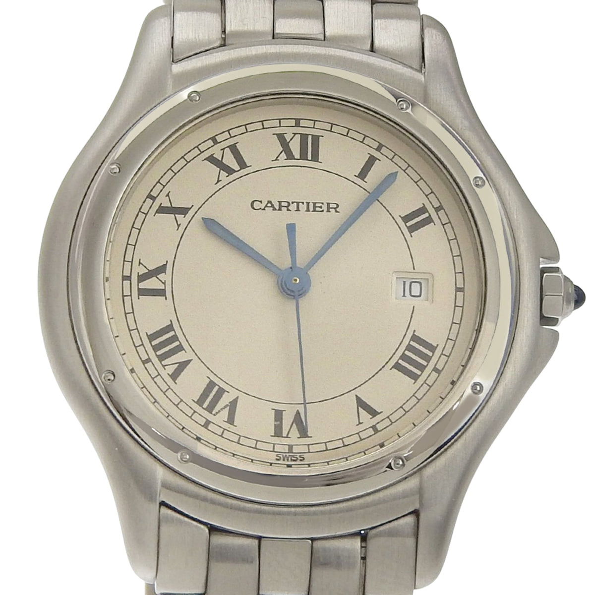 Pre-Owned Cartier Panth?re Cougar LM watch, cal.87 W5002F5, stainless steel, quartz, analog display, white dial, men's watch.