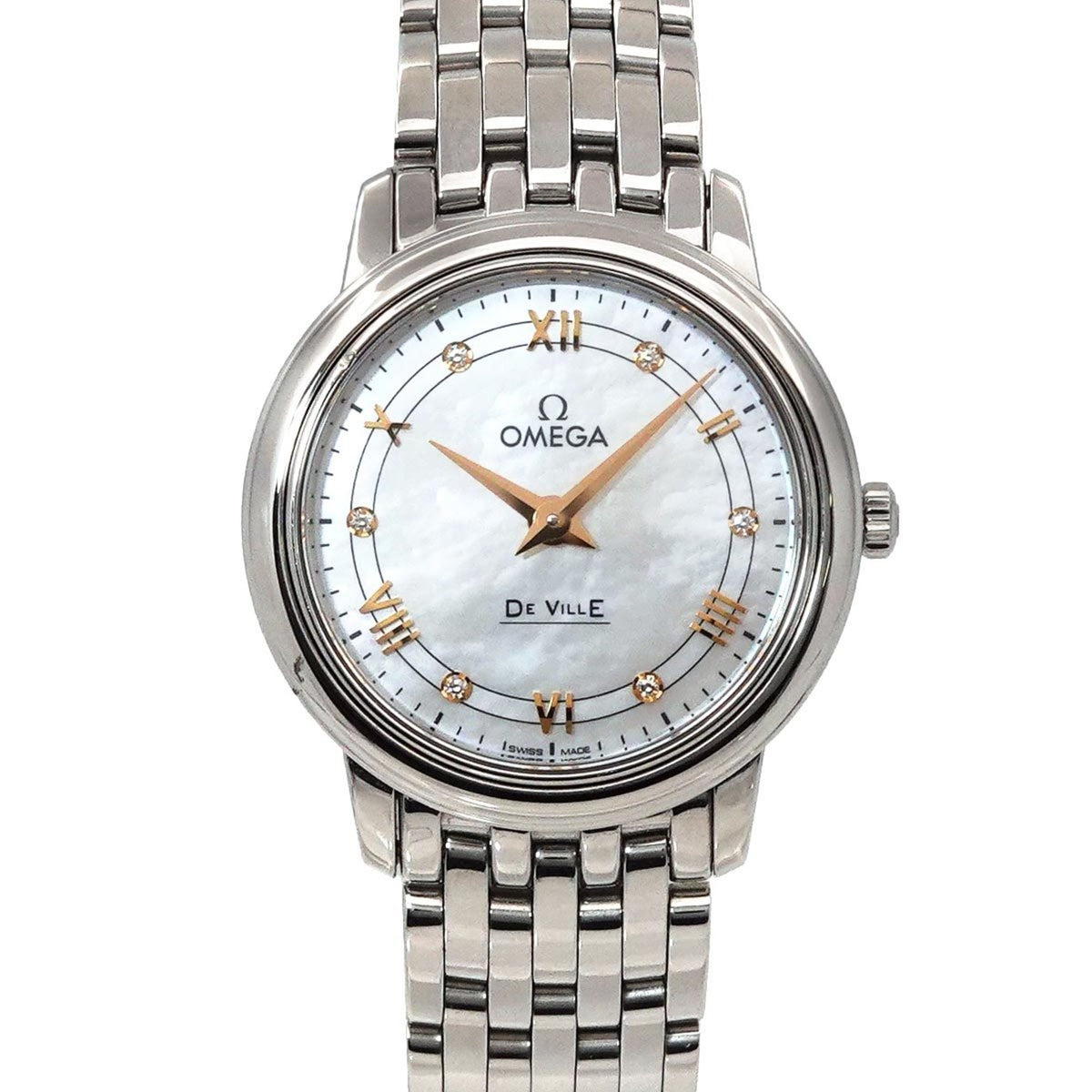 Pre-Owned OMEGA De Ville Prestige 424 10 27 60 55 001 Ladies Watch 6P Diamond White Shell Quartz