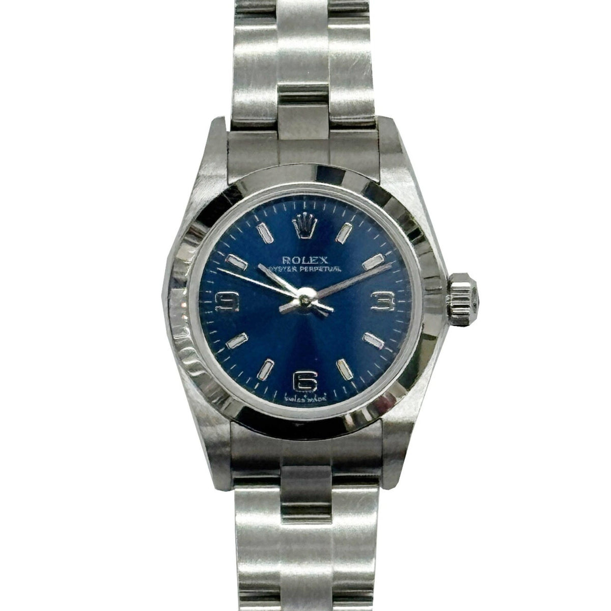 Pre-Owned ROLEX Rolex Oyster Perpetual 76080 F 2004 Blue Dial Ladies Stainless Steel SS Watch