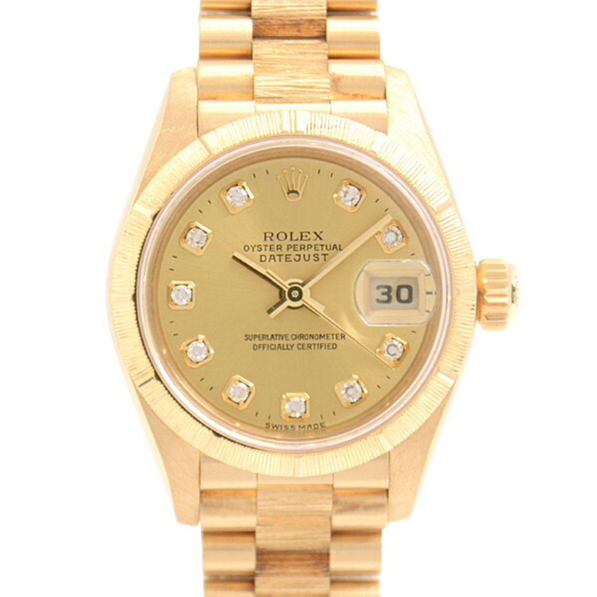 Pre-Owned Rolex Watch Ladies Datejust Bark Finish 10P Diamond Automatic Gold Dial A Series 750YG ROLEX 79278G