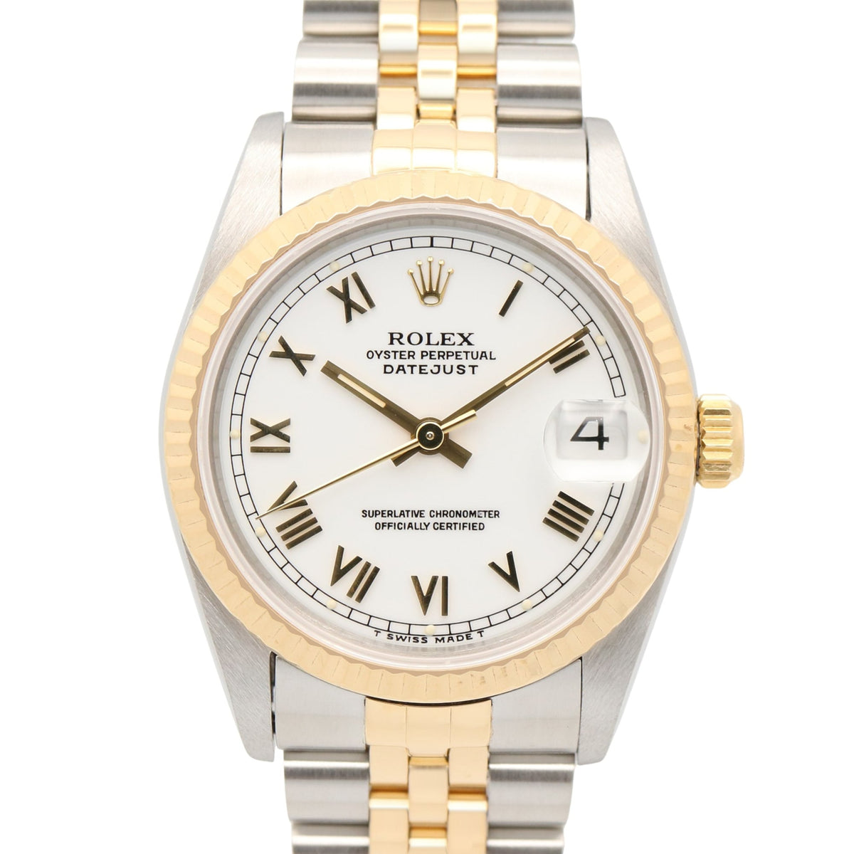 Pre-Owned Rolex Datejust S-series Boys' Watch, 18K (Yellow Gold) Stainless Steel, White Tone, Roman Numerals, 68273