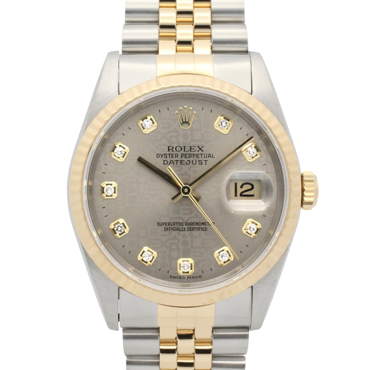 Pre-Owned Rolex Datejust 10P Diamond T-serial Watch, 18K (Yellow Gold) Stainless Steel, Diamond, Men's, Grayish Tone, Printed Computer, New 16233G