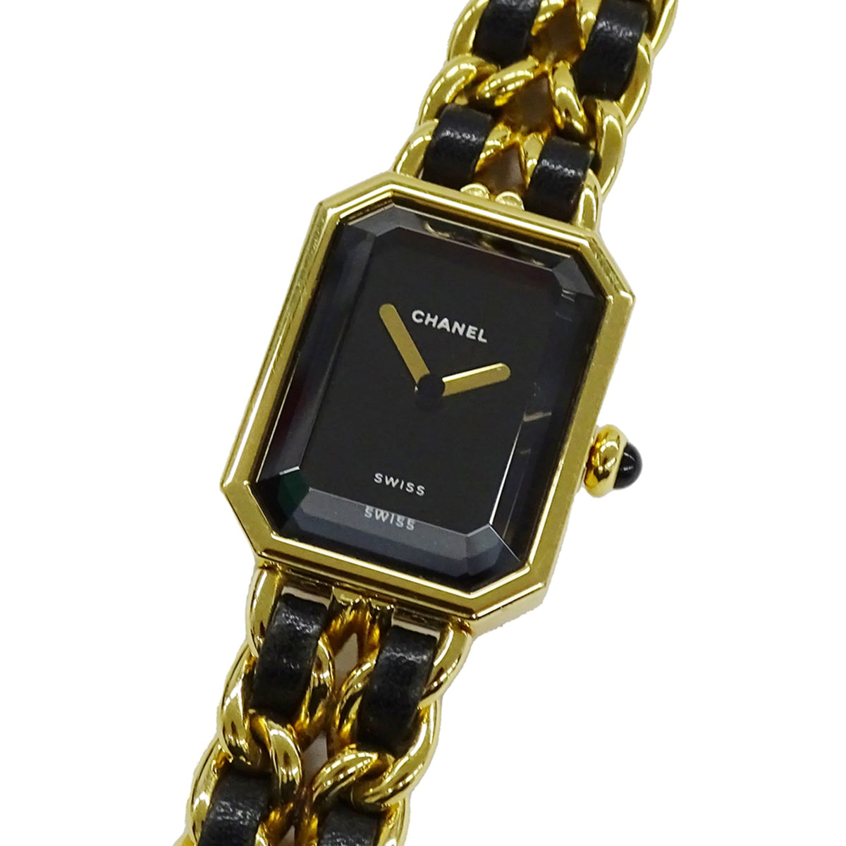 Pre-Owned Chanel CHANEL Women's Watch Brand Premiere Quartz QZ GP Leather L Size H0001 Square Gold Black