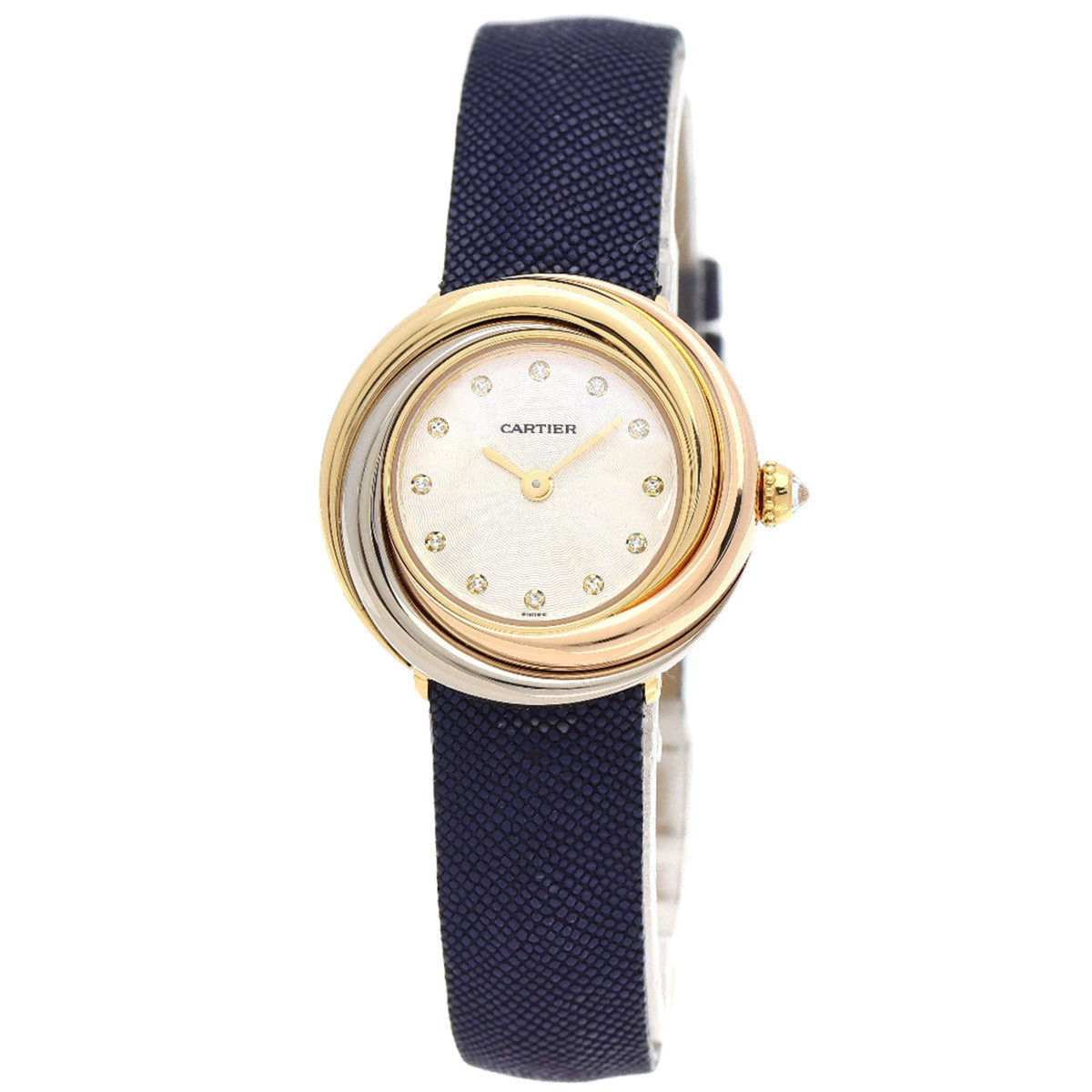 Pre-Owned Cartier WG200256 Trinity 12P Diamond Watch, 18K/Leather/18K Three-Tone, Women's