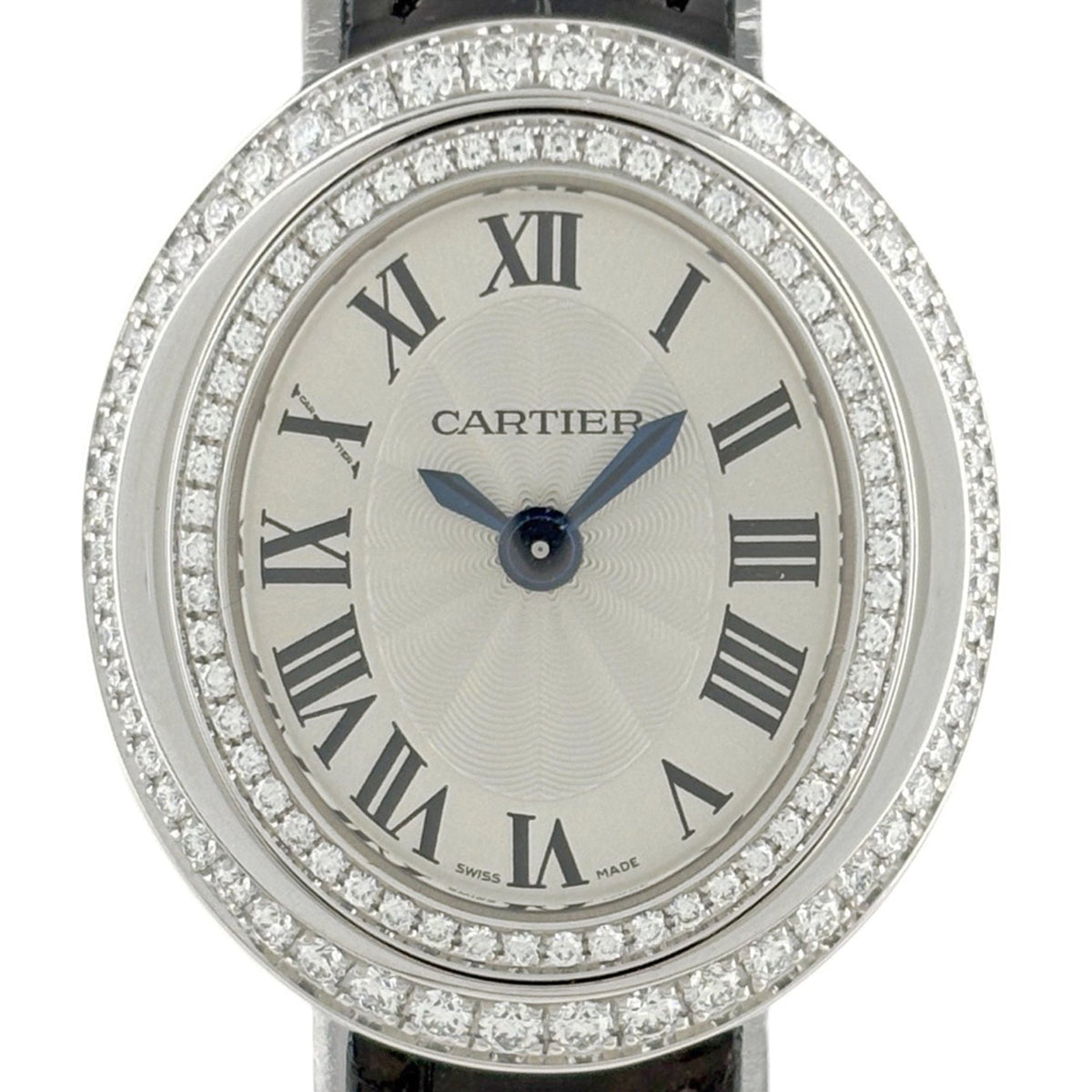 Pre-Owned Cartier Hypnose WJHY0004 Watch, White Gold, Diamond, Leather Strap, Quartz, Silver, Ladies'.
