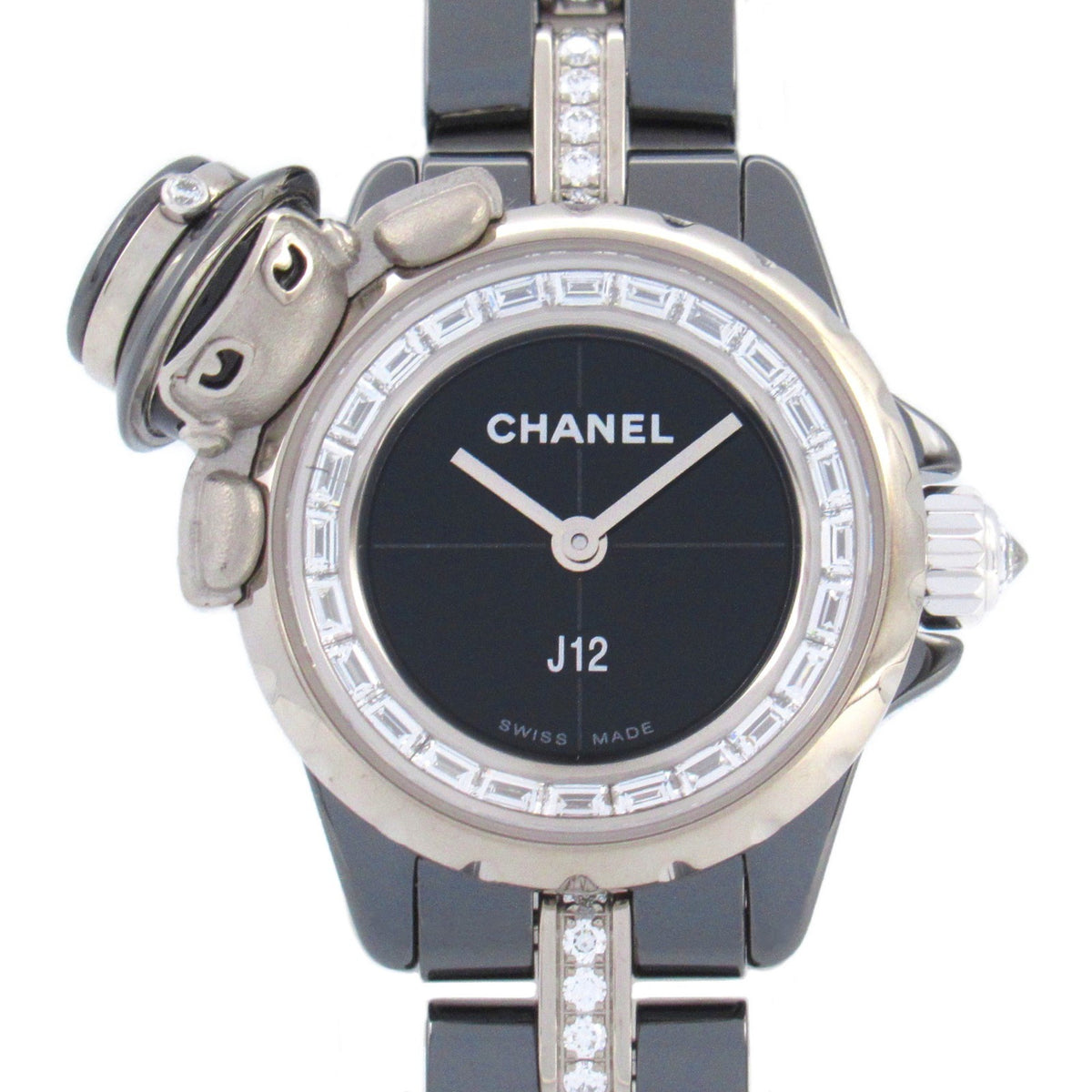 Montre-bracelet CHANEL Mademoiselle J12 XS d'occasion K18WG (or blanc) en céramique noire pour femme H7433 
