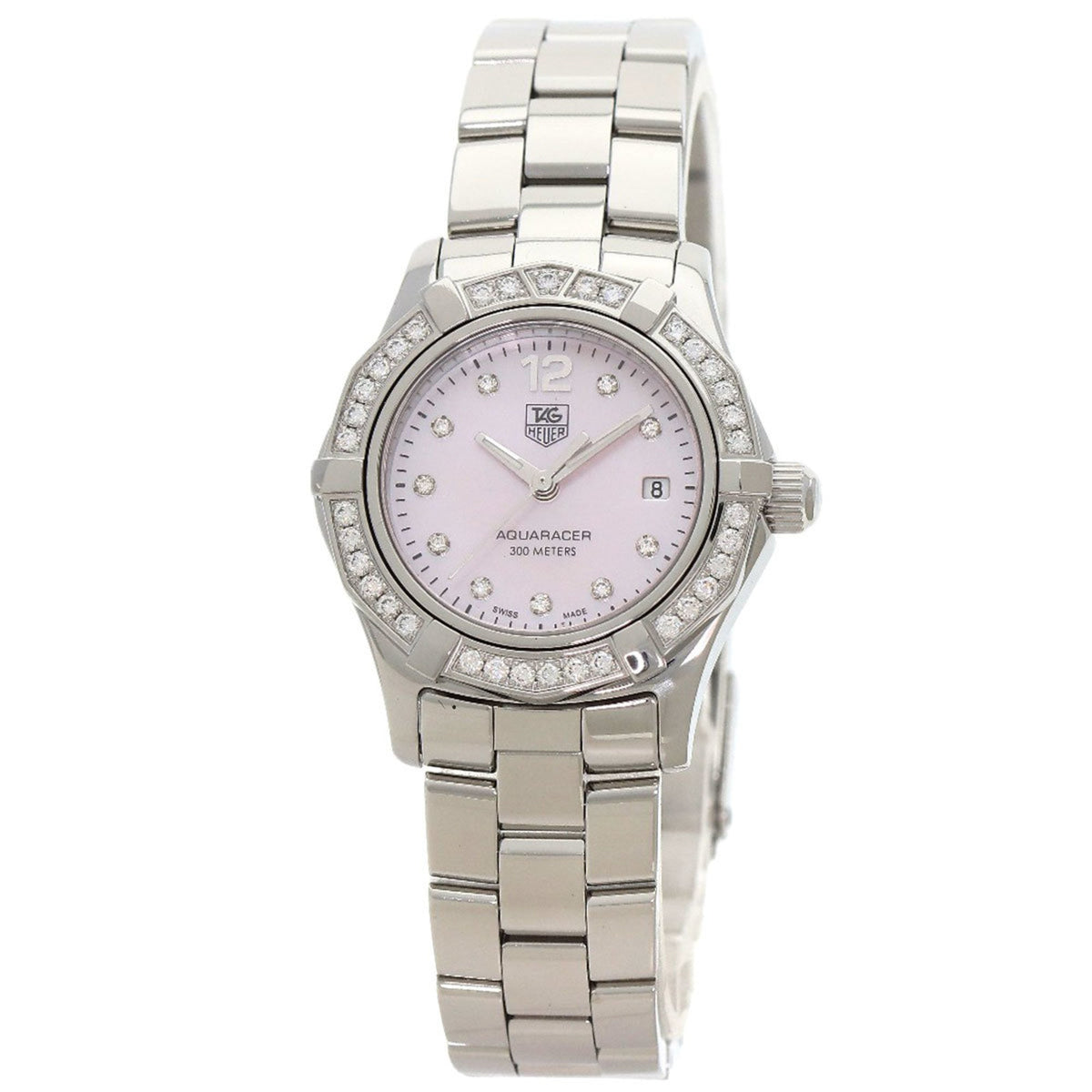 Montre TAG Heuer Aquaracer WAF141B d'occasion avec lunette diamantée 10P, acier inoxydable SS, pour femme. 