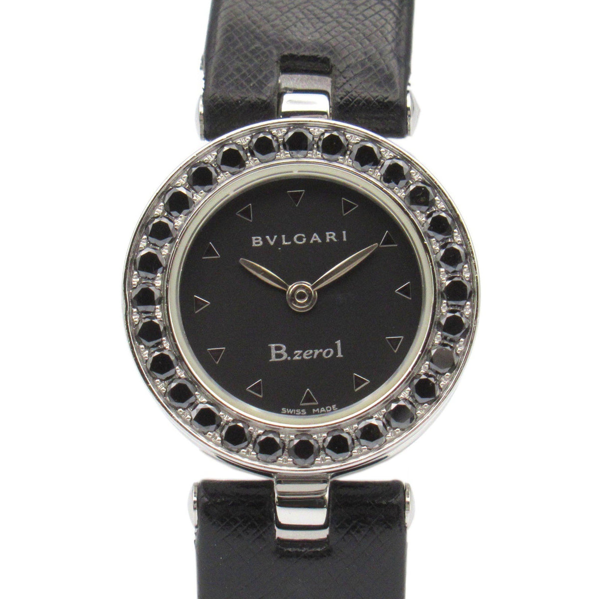 Montre BVLGARI B-zero1 Black Diamond d'occasion pour femme, bracelet en acier inoxydable et cuir, BZ22S 