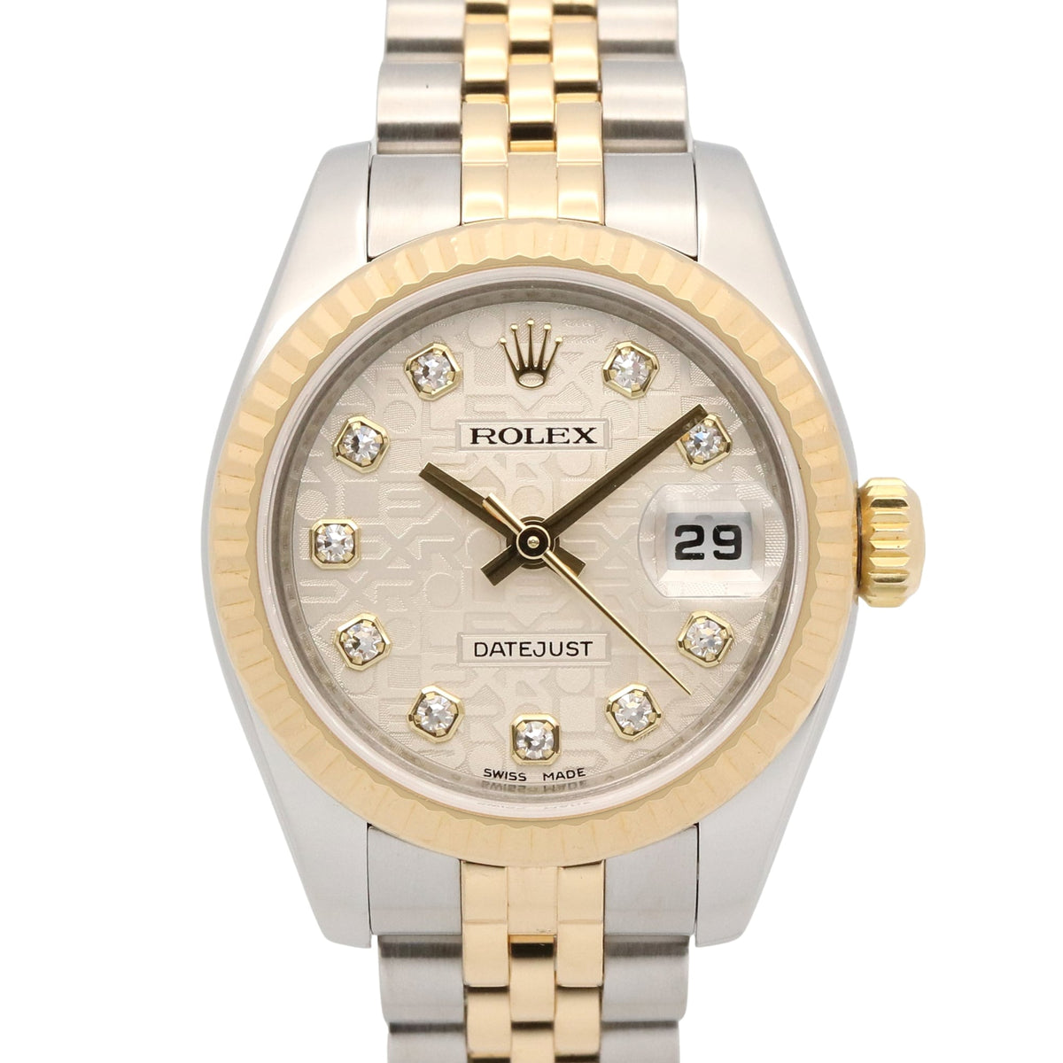 Pre-Owned Rolex Datejust 10P Diamond V-serial Wristwatch, 18K (Yellow Gold) Stainless Steel, Diamond, Ladies', Silver Tone, Computer-Driven, New 179173G