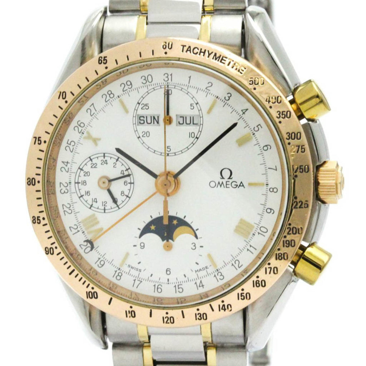Pre-Owned Polished OMEGA Speedmaster Triple Date Moonphase 18K Gold Watch 3336.20 BF574844