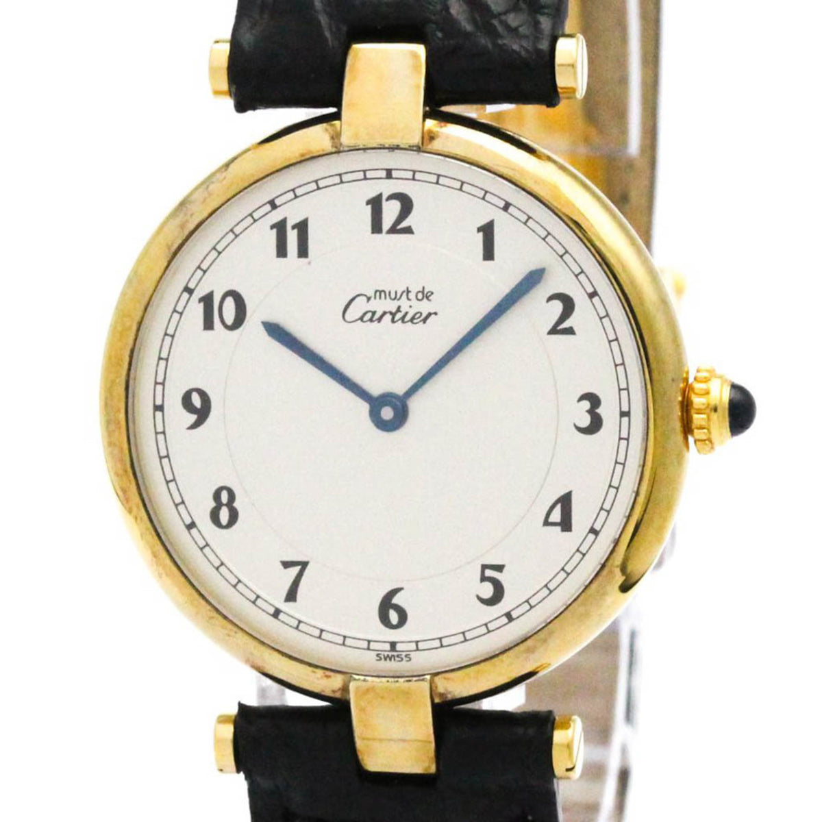 Pre-Owned CARTIER Must Vermeil Gold Plated Leather Quartz Unisex Watch W1001754