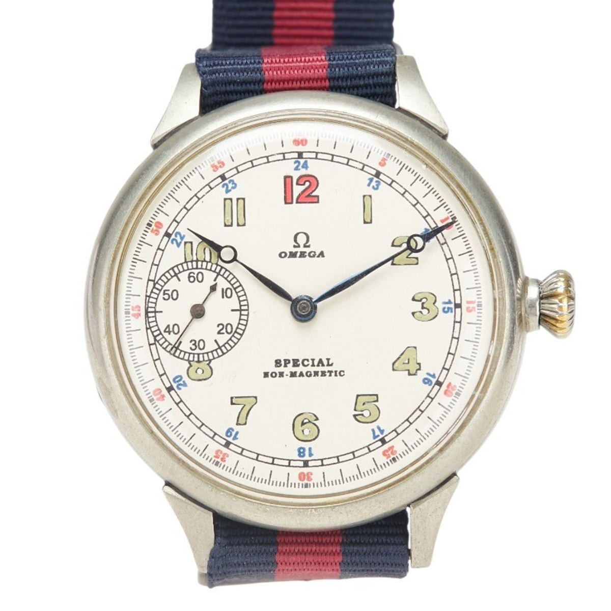 Pre-Owned OMEGA Antique Pilot's Watch with Special Non-Magnetic Strap (Aftermarket) Automatic Beige Dial Stainless Steel Nylon for Men
