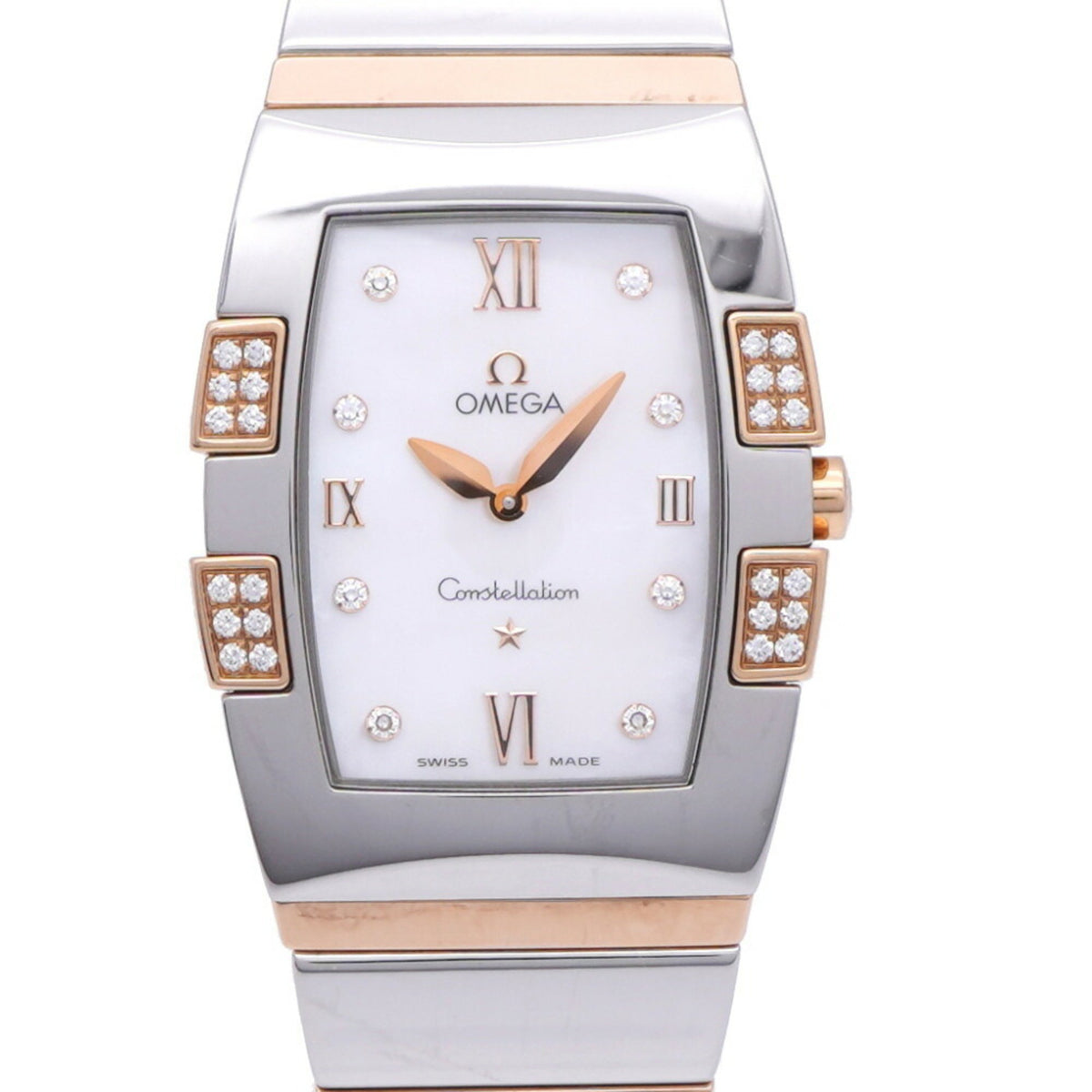 Pre-Owned OMEGA Constellation Quadrella 1286.75 Quartz Watch SS/Diamond/Pink Gold White Shell 0219OMEGA Ladies