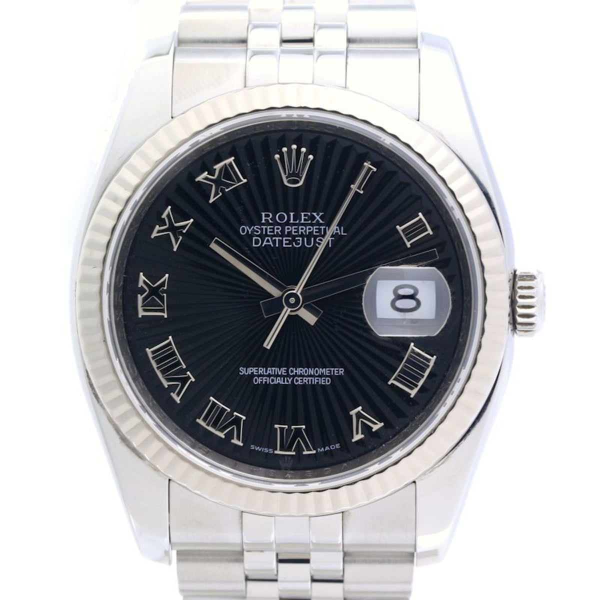Pre-Owned ROLEX Datejust Black Sunbeam 116234 Men's Watch 18K White Gold x Stainless Steel 40293