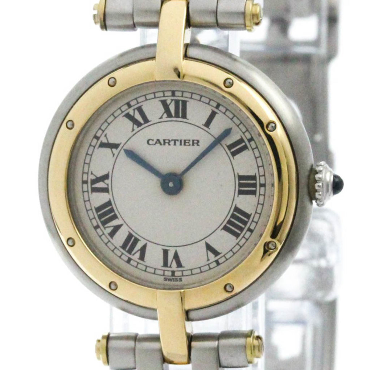 Pre-Owned Polished CARTIER Panthere Round 1 Row 18K Gold Steel Ladies Watch BF580013