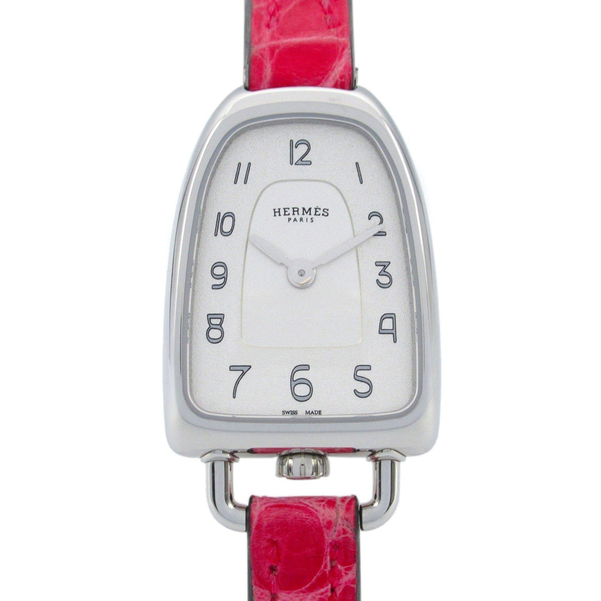 Montre Hermes Gallop d'occasion en acier inoxydable et cuir pour femme, modèle GA1.110, argentée 