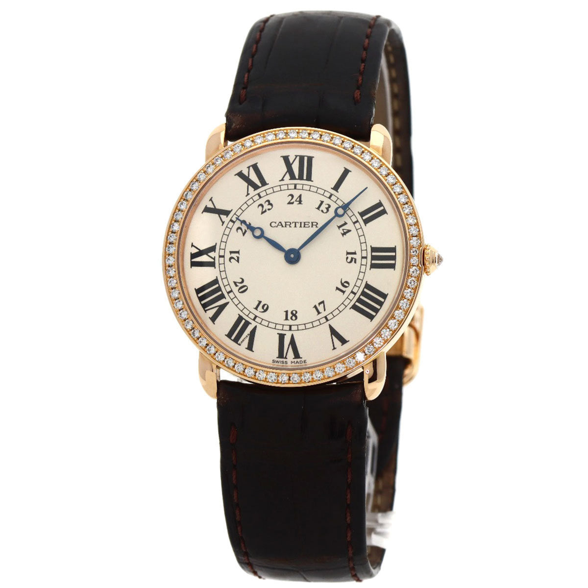 Pre-Owned Cartier WR000651 Ronde Louis LM 36mm Diamond Watch K18 Pink Gold Leather Men's CARTIER