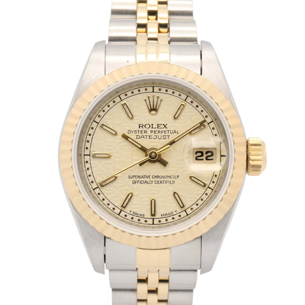Pre-Owned Rolex Datejust W-series watch, 18K (yellow gold) stainless steel, ladies', ivory color, computer bar marker, 69173.