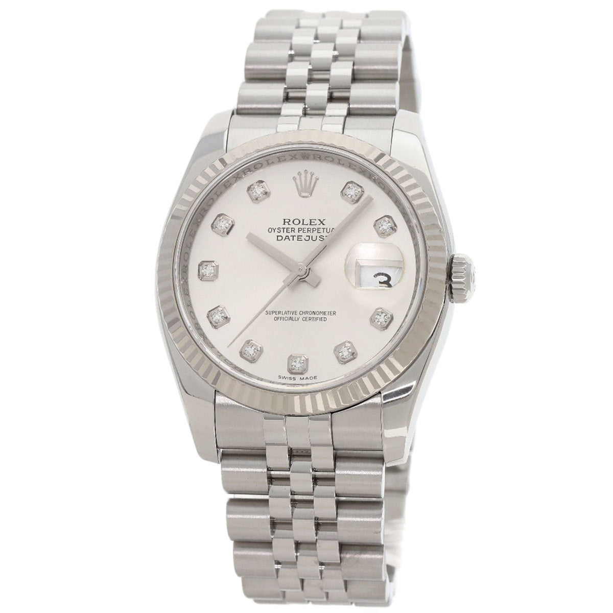 Pre-Owned Rolex 116234G Datejust 10P Diamond Watch Stainless Steel SS K18WG Men's ROLEX