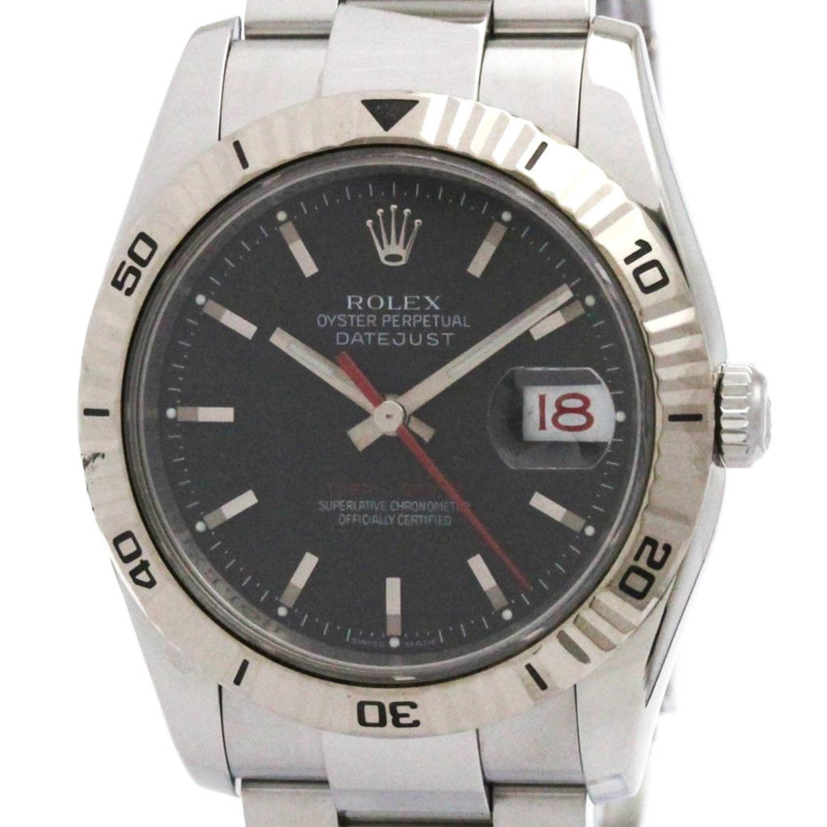 Pre-Owned ROLEX Datejust Turn-O-Graph 18K White Gold Steel Automatic Watch 116264 Polished