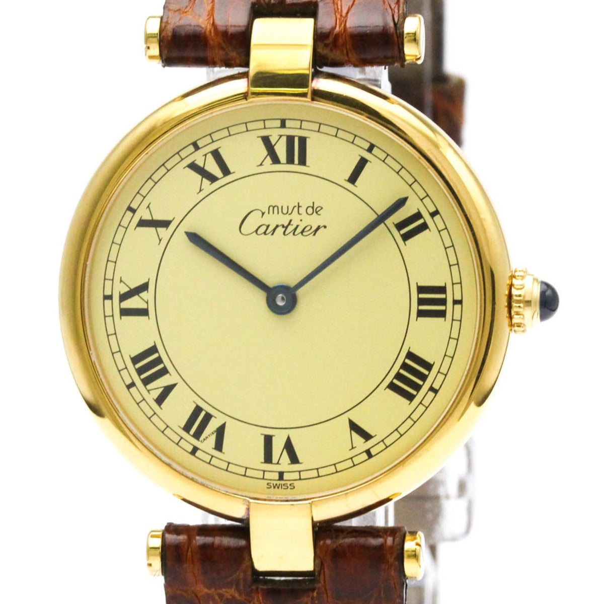 Pre-Owned CARTIER Must Vendome Gold Plated Leather Quartz Unisex Watch 590003