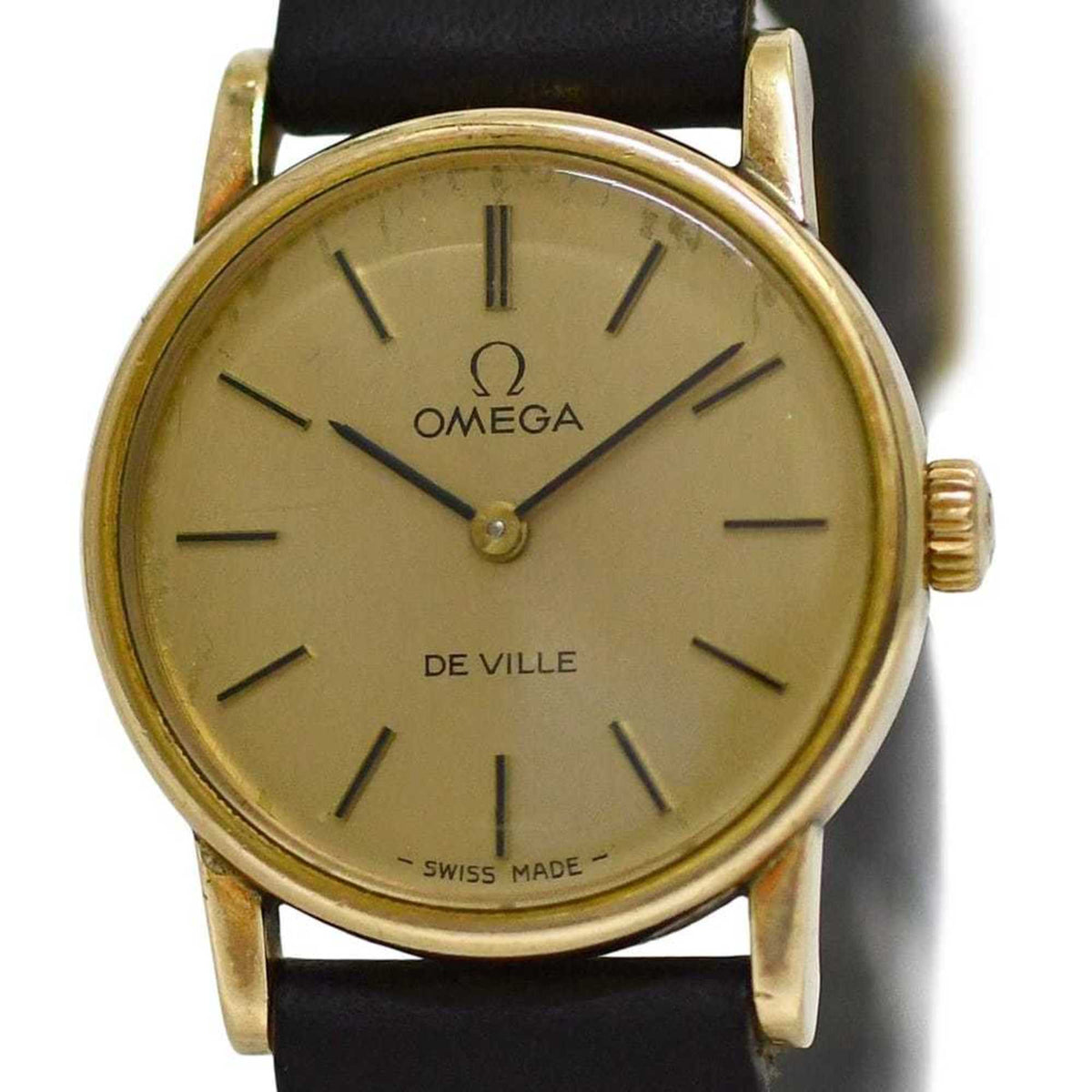 Pre-Owned Omega De Ville Watch f-25030 Gold Black Women's SS Leather Manual Winding OMEGA Dial Analog Stainless Steel
