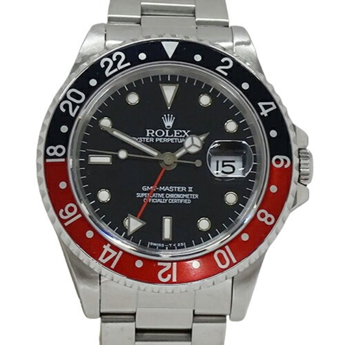 Pre-Owned Rolex ROLEX GMT Master II 16710 W number Wristwatch Men's Date Automatic AT Stainless Steel SS Silver Black Red Polished