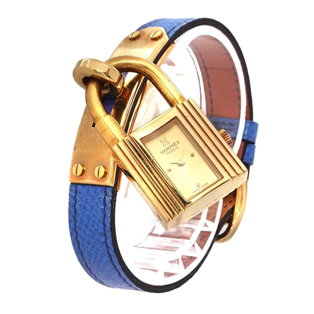 Montre Hermes Kelly d'occasion pour femme, quartz bleu doré, cadenas 