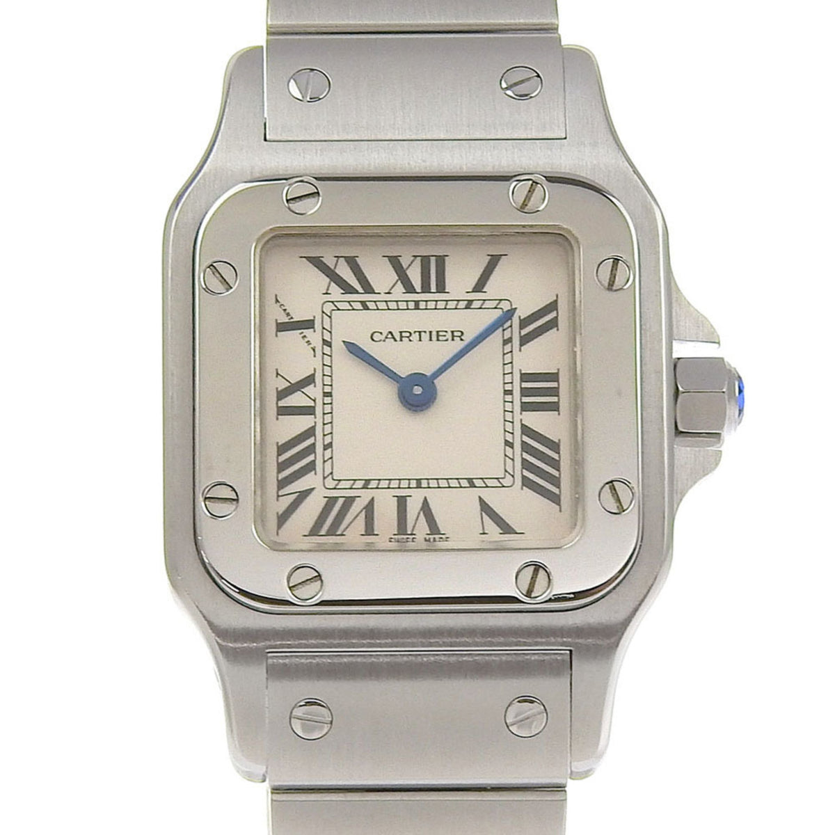 Montre Cartier Santos Galbe SM W20056D6 d'occasion, comme neuve, cadran blanc, acier inoxydable, quartz, 23 mm, pour femme, 2 aiguilles 