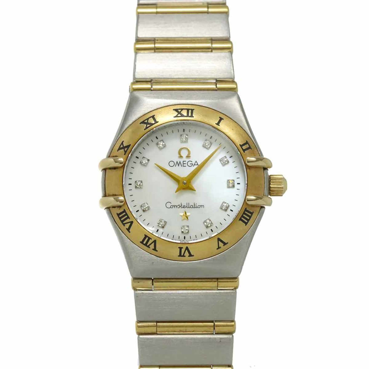Pre-Owned OMEGA Constellation Mini Two-Tone 1262 75 Women's Watch with 12 Diamonds, White Shell, and Yellow Gold Quartz Movement